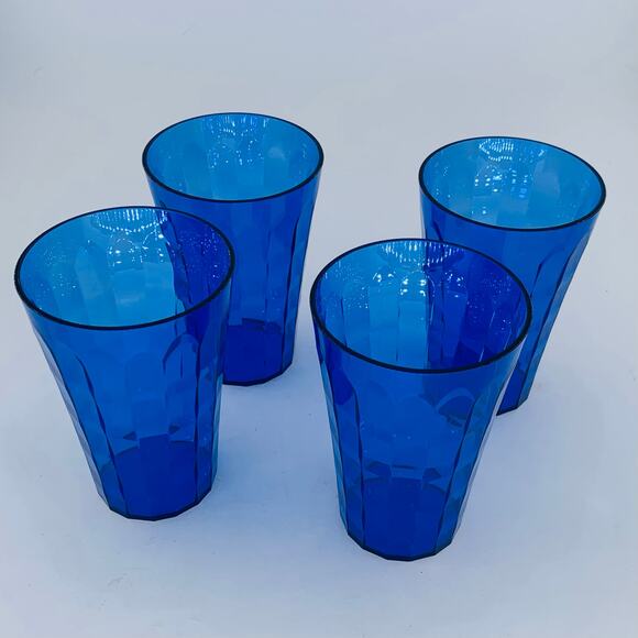 Tupperware Ice Prisms Tumblers Blue 16 Oz. Set 4 Drinking Cups Crystal Durable - Picture 8 of 8